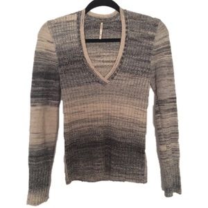 Free People Black and Cream V-Neck Sweater